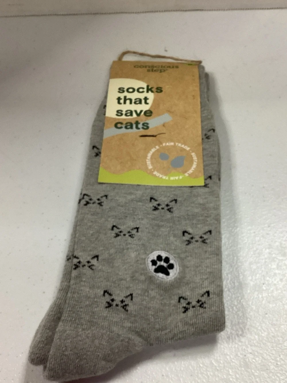 Gray Cat Pattern Crew Socks